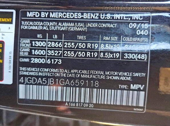 4JGDA5JB1GA659118 2016 MERCEDES-BENZ GLE Черный Вид задних сидений