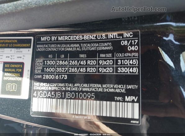 4JGDA5JB1JB010095 2018 MERCEDES-BENZ GLE 350 Black Vista del compartimento del motor
