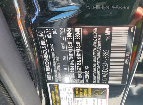 4JGDA5JB2GA728852 2016 MERCEDES-BENZ GLE Black Widok komory silnika