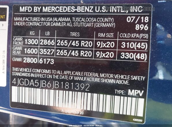 4JGDA5JB6JB181392 2018 MERCEDES-BENZ GLE 350 Синий Вид подкапотного пространства