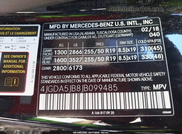 4JGDA5JB8JB099485 2018 MERCEDES-BENZ GLE 350 Black Вид підкапотного простору