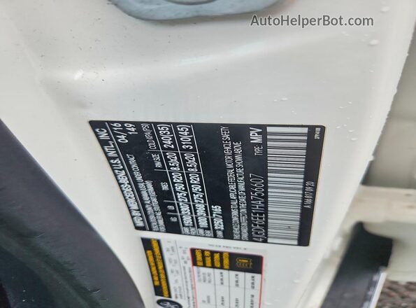 4JGDF6EE1HA756607 2017 MERCEDES-BENZ GLS Белый Вид наклейки с VIN-кодом