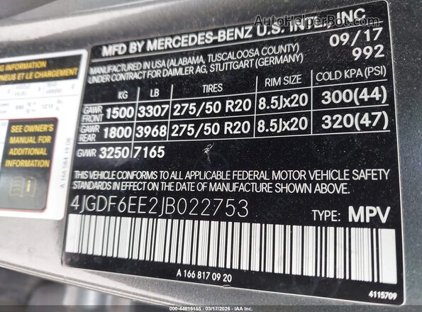 4JGDF6EE2JB022753 2018 MERCEDES-BENZ GLS 450 Серый Вид подкапотного пространства