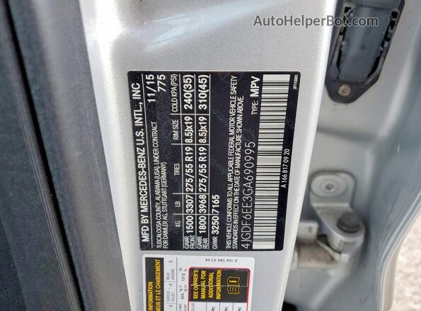 4JGDF6EE3GA690995 2016 MERCEDES-BENZ GL-CLASS Серебряный Вид наклейки с VIN-кодом