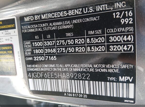 4JGDF6EE5HA892822 2017 MERCEDES-BENZ GLS 450 Gray Widok komory silnika