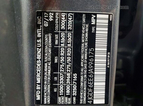 4JGDF6EE6JA996175 2018 MERCEDES-BENZ GLS Серый Вид наклейки с VIN-кодом