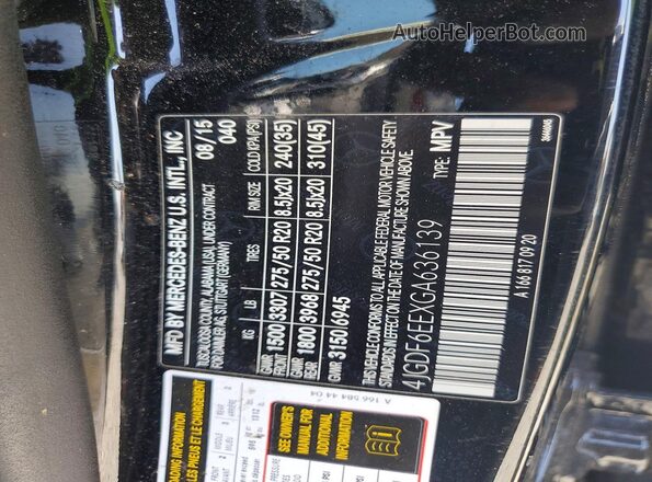 4JGDF6EEXGA636139 2016 MERCEDES-BENZ GL-CLASS Черный Вид наклейки с VIN-кодом