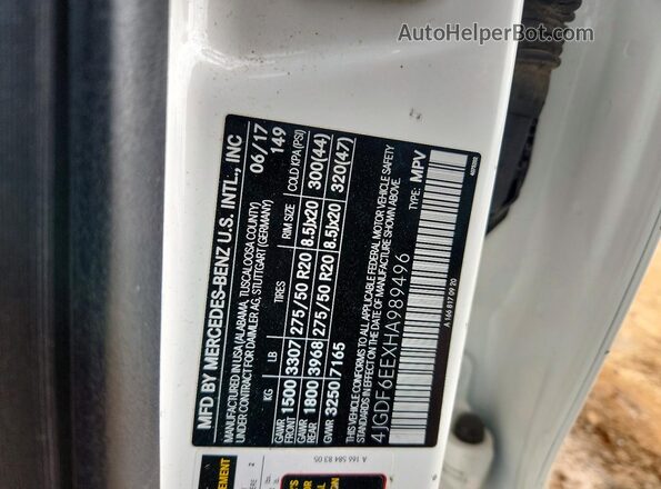4JGDF6EEXHA989496 2017 MERCEDES-BENZ GLS Белый Вид наклейки с VIN-кодом