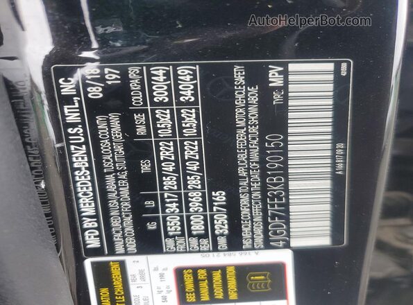 4JGDF7FE3KB190150 2019 MERCEDES-BENZ GLS Black Вид наклейки з VIN-кодом