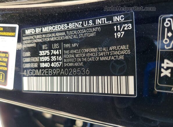 4JGDM2EB9PA028536 2023 MERCEDES-BENZ EQS Black VIN კოდის სტიკერის ხედი