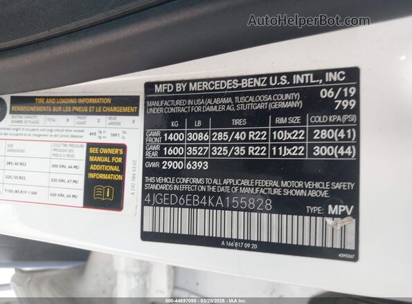 4JGED6EB4KA155828 2019 MERCEDES-BENZ AMG GLE 43 COUPE White Vista del compartimento del motor