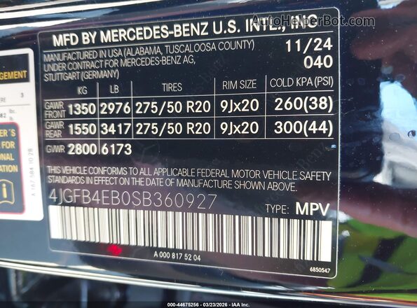 4JGFB4EB0SB360927 2025 MERCEDES-BENZ GLE 350 Черный Вид подкапотного пространства