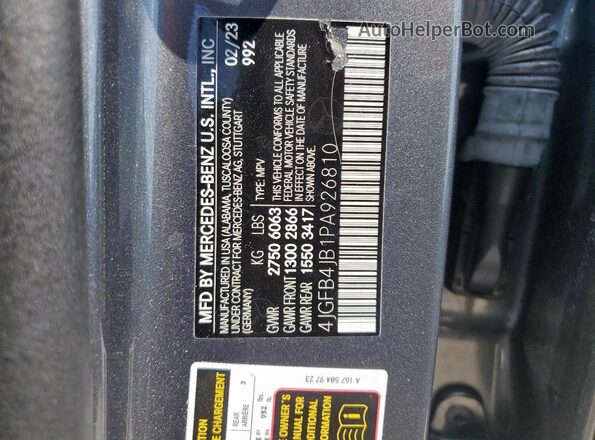 4JGFB4JB1PA926810 2023 MERCEDES-BENZ GLE Charcoal Vista de la etiqueta del VIN