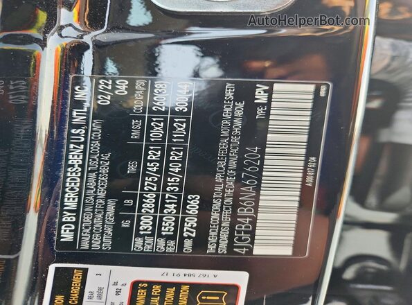 4JGFB4JB6NA676204 2022 MERCEDES-BENZ GLE Черный Панорамный вид салона 360°