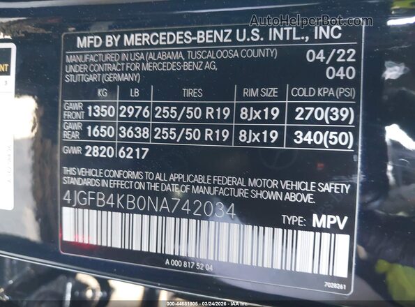 4JGFB4KB0NA742034 2022 MERCEDES-BENZ GLE 350 Black Widok komory silnika