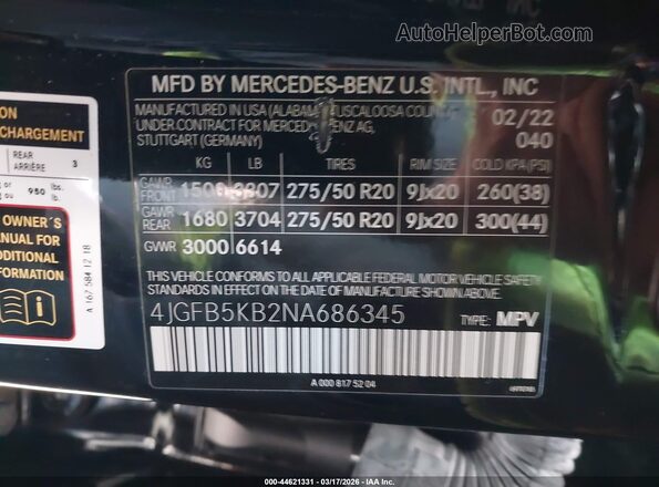 4JGFB5KB2NA686345 2022 MERCEDES-BENZ GLE 450 Черный Вид подкапотного пространства