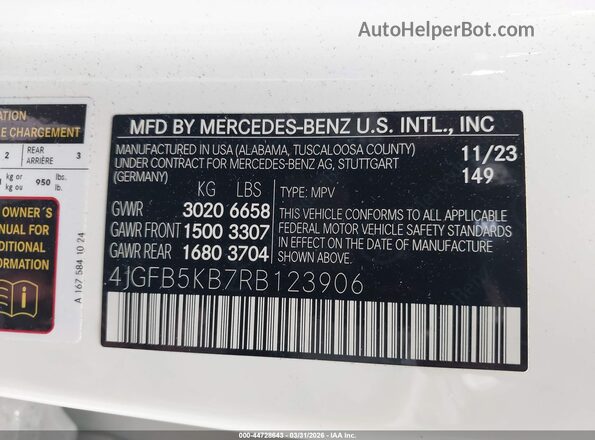 4JGFB5KB7RB123906 2024 MERCEDES-BENZ GLE 450 White Widok komory silnika