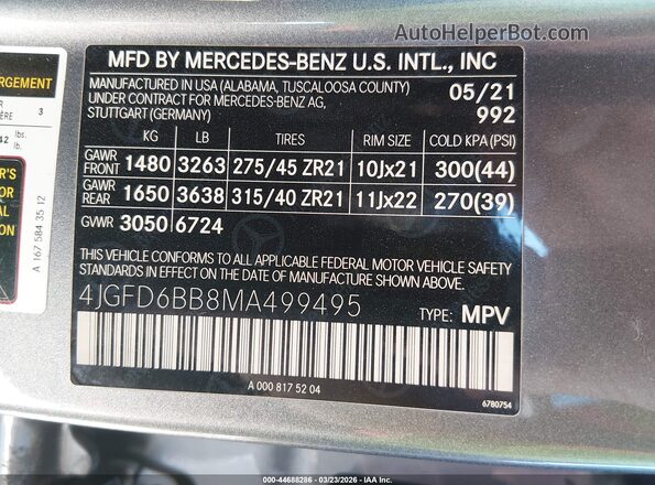 4JGFD6BB8MA499495 2021 MERCEDES-BENZ AMG GLE 53 COUPE Gray Vista del compartimento del motor