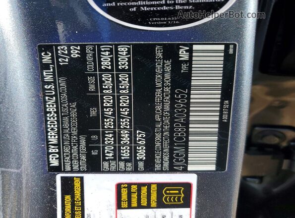 4JGGM1CB8PA039652 2023 MERCEDES-BENZ EQE Gray VIN կոդի պիտակի տեսք