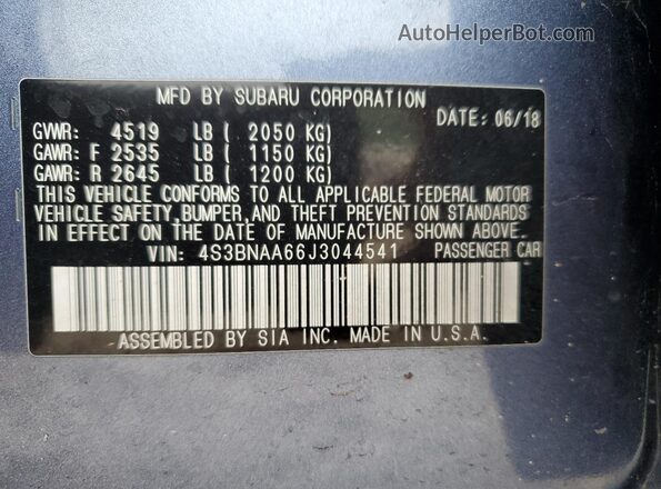 4S3BNAA66J3044541 2018 SUBARU LEGACY Синий Вид подкапотного пространства