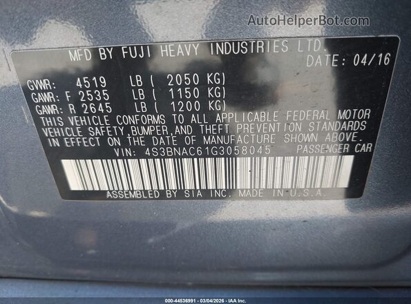 4S3BNAC61G3058045 2016 SUBARU LEGACY Синий Вид подкапотного пространства
