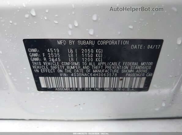 4S3BNAC64H3063578 2017 SUBARU LEGACY Белый Вид подкапотного пространства