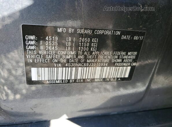 4S3BNAC69J3010994 2018 SUBARU LEGACY Gray Widok komory silnika