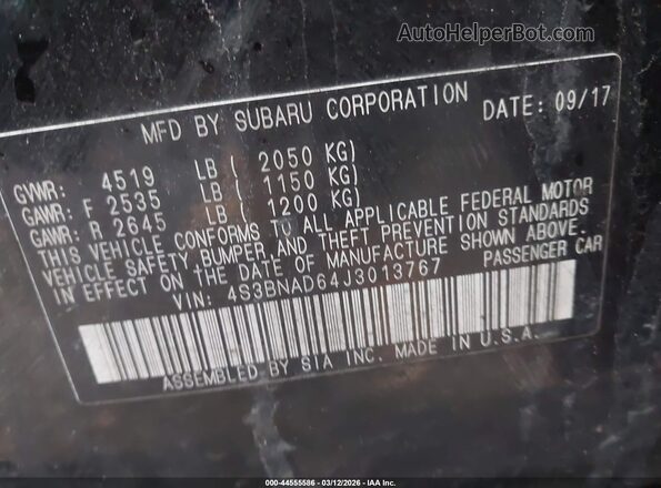 4S3BNAD64J3013767 2018 SUBARU LEGACY Черный Вид подкапотного пространства