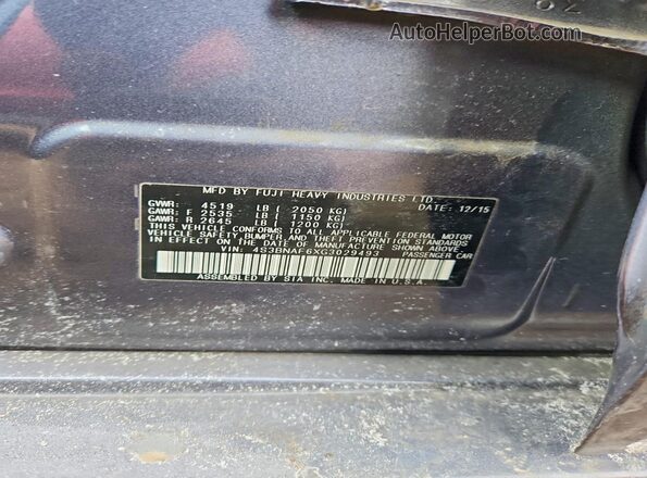 4S3BNAF6XG3029493 2016 SUBARU LEGACY Серый Вид подкапотного пространства
