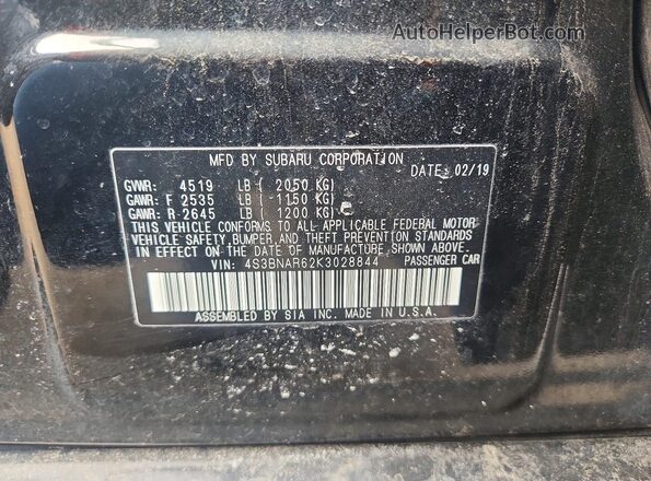 4S3BNAR62K3028844 2019 SUBARU LEGACY Black Вид підкапотного простору
