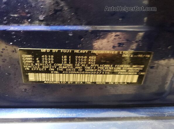 4S3BNAS68H3037115 2017 SUBARU LEGACY Синий Вид наклейки с VIN-кодом