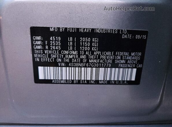 4S3BNBF67G3011779 2016 SUBARU LEGACY Синий Вид подкапотного пространства