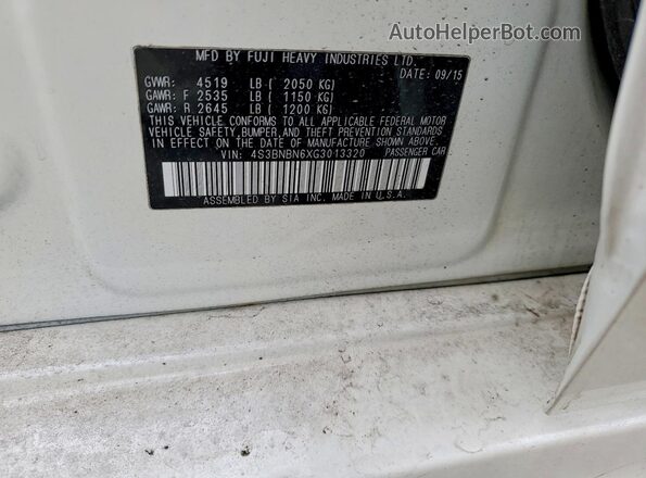 4S3BNBN6XG3013320 2016 SUBARU LEGACY White Widok naklejki z numerem VIN