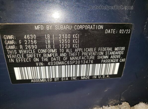 4S3BWAC65P3013476 2023 SUBARU LEGACY Синий Вид подкапотного пространства
