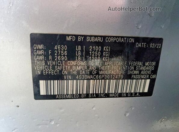 4S3BWAC66P3012479 2023 SUBARU LEGACY Серебряный Вид подкапотного пространства