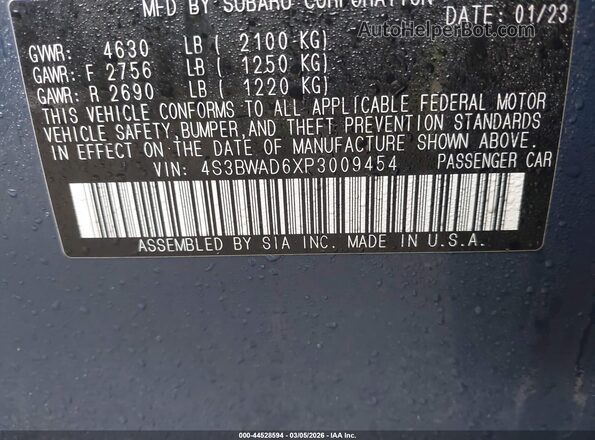 4S3BWAD6XP3009454 2023 SUBARU LEGACY Синий Вид подкапотного пространства