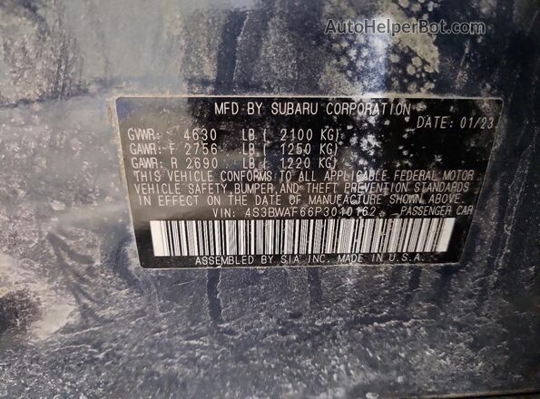 4S3BWAF66P3010162 2023 SUBARU LEGACY Синий Вид наклейки с VIN-кодом