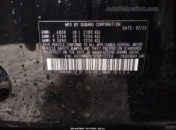 4S3BWGP61P3012239 2023 SUBARU LEGACY Black Вид підкапотного простору