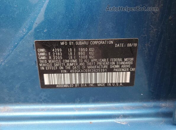 4S3GKAC68K3625391 2019 SUBARU IMPREZA Синий Вид подкапотного пространства