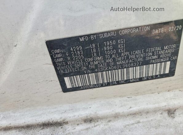 4S3GKAD62L3608327 2020 SUBARU IMPREZA Белый Вид подкапотного пространства