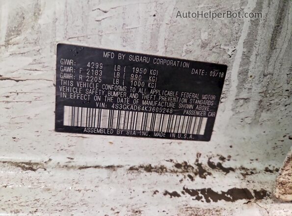 4S3GKAD64K3605248 2019 SUBARU IMPREZA Белый Вид подкапотного пространства