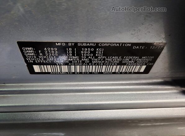 4S3GKAL62J1610265 2018 SUBARU IMPREZA Серебряный Вид наклейки с VIN-кодом