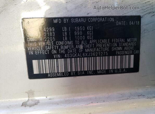 4S3GKAL6XJ3621275 2018 SUBARU IMPREZA Белый Вид подкапотного пространства