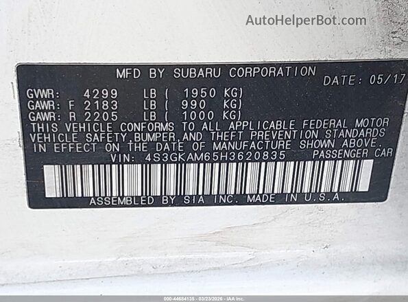 4S3GKAM65H3620835 2017 SUBARU IMPREZA White Vista del compartimento del motor