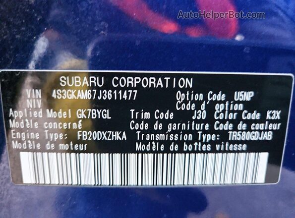 4S3GKAM67J3611477 2018 SUBARU IMPREZA Синий Вид подкапотного пространства