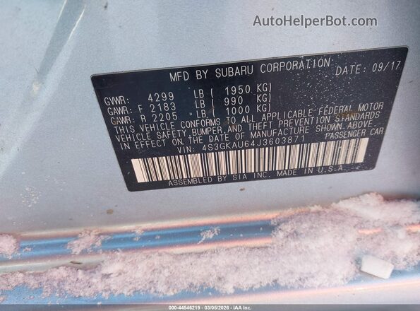 4S3GKAU64J3603871 2018 SUBARU IMPREZA Серебряный Вид подкапотного пространства
