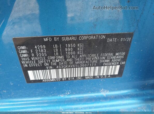 4S3GKAV65L3607171 2020 SUBARU IMPREZA Синий Вид подкапотного пространства