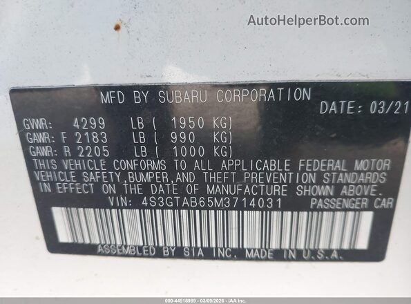 4S3GTAB65M3714031 2021 SUBARU IMPREZA White Շարժիչի բաժամունքի տեսք