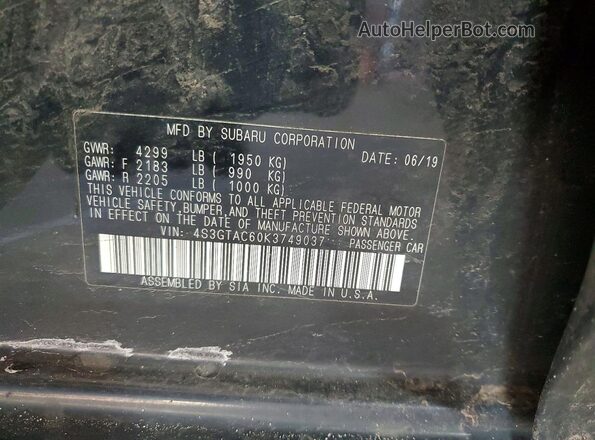 4S3GTAC60K3749037 2019 SUBARU IMPREZA Черный Вид наклейки с VIN-кодом