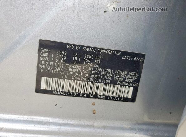 4S3GTAD60K3751109 2019 SUBARU IMPREZA Silver Engine compartment view